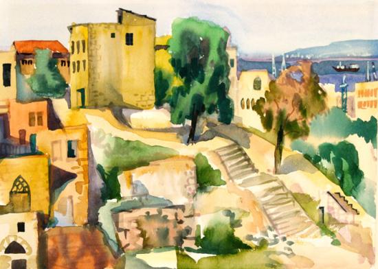 ציור אוירה, ציור צבעי מים, ציור לבית, תמונה לסלון,ציור למכירה